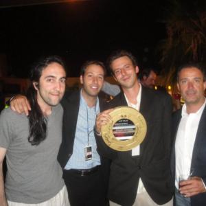 A Safe House at the Action On Film film festival winning the InMag Award of Excellence for Film lr Raymond Turturro Danny Pennacchi Steve Schioppo and John Felidi