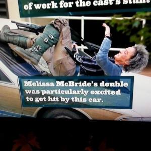 Stunt woman Karin Justman taking a car hit for actress Melissa McBride on The Walking Dead