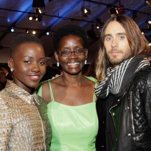 Actress Lupita Nyongo Dorothy Nyongo and actor Jared Leto onstage during the 2014 Film Independent Spirit Awards at Santa Monica Beach on March 1 2014 in Santa Monica California