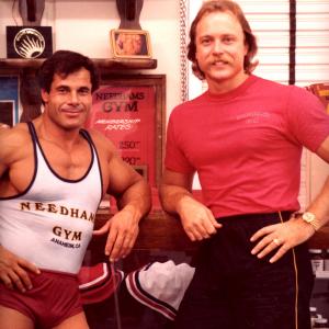 Needham hanging with Mr Olympia Franco Columbo at the grand opening of Needhams Gym in 1980