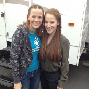 Natasha Sattler and Katie Leclerc on the set of Switched At Birth