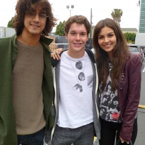 Jarrod on 'Victorious' set with Avan Jogia & Victoria Justice, May 2012.