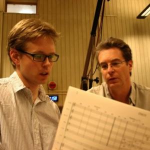 Recording session in Prague Nicklas Schmidt with conductor Nic Raine
