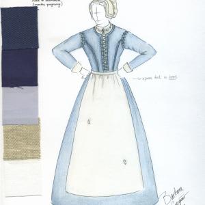 Costume Design Sketch for Elizabeth in The Crucible Studio 58 Theatre Production Costume Design  Illustration by Barbara Gregusova