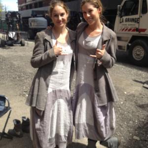 Shailene Woodley and stunt double Alicia Vela-Bailey on the set of Divergent.