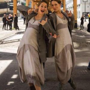 Shailene Woodley and stunt double Alicia VelaBailey on the set of Divergent