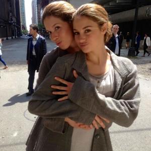 Shailene Woodley and Alicia Vela-Bailey having fun on the set of Divergent.