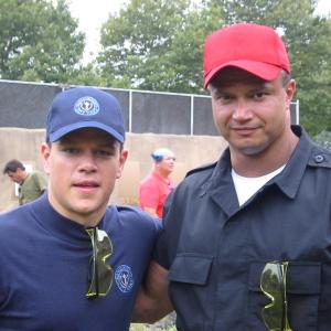Steve Lord with Matt Damon on the set of The Departed