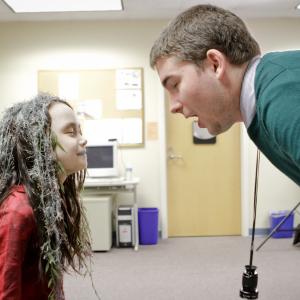 FOLLOWED director James Kicklighter engages actress Abigail de los Reyes (Zombie Girl) in a blink-off. She could not blink her eyes during filming.
