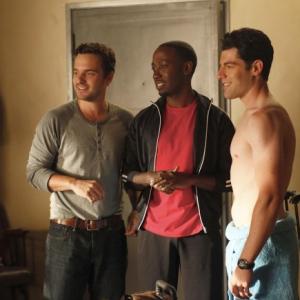 Still of Max Greenfield, Lamorne Morris and Jake Johnson in New Girl (2011)