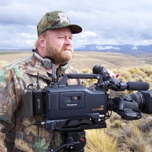 Buck McNeely on location in the Patagonia wilderness of Argentina with his Panasonic HD camera.