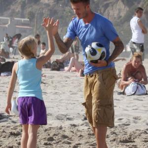 Madison Leisle and David Beckham on set of California Tourism
