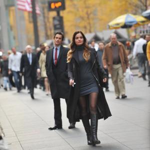 Matthew Bomer and Gloria Votsis on location for White Collar on the streets of Manhattan on November 9 2009 in New York City