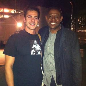 Jayson Blair and Forest Whitaker on the set of Criminal Minds Suspect Behavior