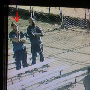 on bleachers as Prisoner in Prison yard scene in From Dusk Till Dawn tv series