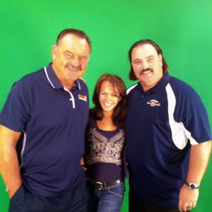 Inda Reid with Superstar Quarterback Dick Butkiss and his son On set of the PSA Commercial for the Butkiss PLAY CLEAN  Campaign keeping High School  College Athletes away from using steroids