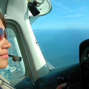 Director Inda Reid pilots a flight over the Santa Monica Pier in Los Angeles CA