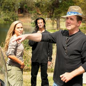 Tammy Barr with Lorenzo Lamas and director Chuck Walker on the set of BackStabber