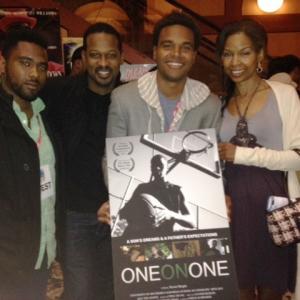 Director Xavier Burgin actors Derrick Lemont Sanders Tristan Bailey Frances Jenkins at the 2014 San Diego Black Film Festival Official Selection premier of One on One WinnerAccolade Competition Award of Merit 2013