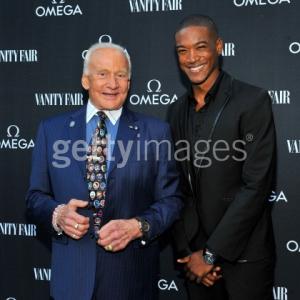 Colonel Buzz Aldrin and actor Sergio Harford attend the OMEGA And Vanity Fair Celebration of the 45th Anniversary of the Apollo 11 Moon Landing with Buzz Aldrin at the launch of the OMEGA Speedmaster Professional Apollo 11 Limited Edition Timepiece