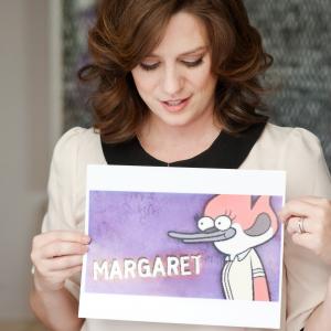Janie with her cartoon voice character from Regular Show Margaret
