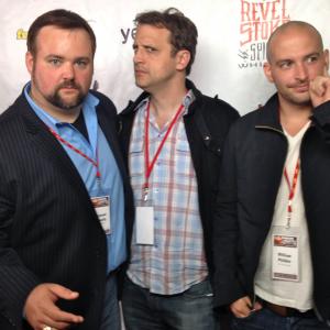 Daily Fiber Films celebrating its 5th film in 3 years at LA Comedy Shorts Film Festival right to left Raymond McAnally Mark Nickelsburg William Philbin