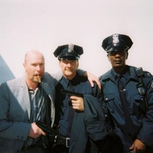 David Fultz with Gothams finest on the set of The Dark Knight