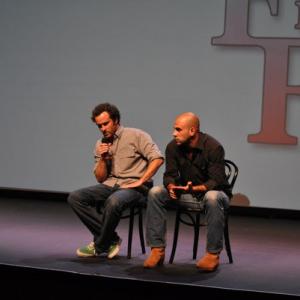Gregg Vrotsos and Jason Fox during a Q&A after the screening of their film 'Francis' which won them grand jury prizes for best screenplay and best actor for Jason at the Playhouse West Film Festival.