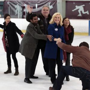 Still of Rashida Jones Nick Offerman Amy Poehler Aziz Ansari and Aubrey Plaza in Parks and Recreation 2009