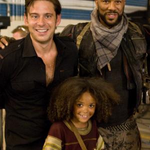From left Derek Anderson Jada Grace and Common on the set of Terminator Salvation