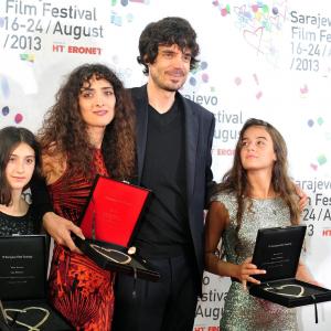 Lika Babluani, Nana Ekvtimishvili, Simon Gross and Mariam Bokeria at the Sarajevo Film Festival, receiving The Heart of Sarajevo for the Best Film and The Heart of Sarajevo for the Best Acting in IN BLOOM
