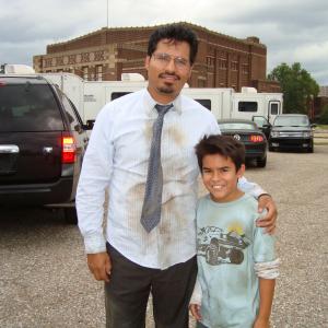 Bryce with on set dad, Michael Pena. Battle: Los Angeles