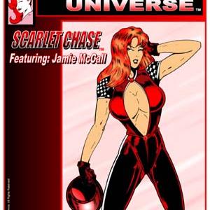 Featured as comic book super hero Scarlet Chase