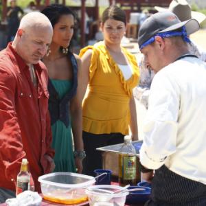 Still of Padma Lakshmi, Gail Simmons and Tom Colicchio in Top Chef (2006)