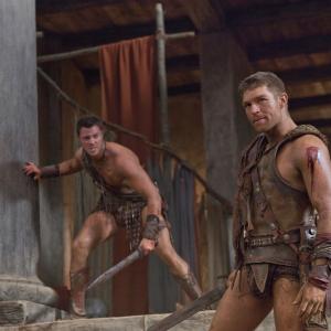 Still of Daniel Feuerriegel and Liam McIntyre in Spartacus: Blood and Sand (2010)