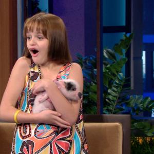 Joey King receives a mini Pig for her birthday from Jay Leno while a guest on The Tonight Show