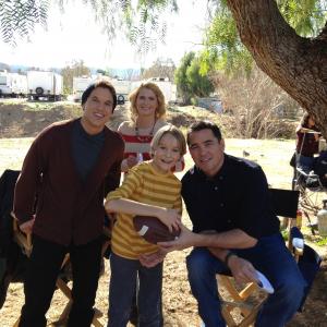 Alec Gray, Dean Cain, Kristy Swanson, and Mike Manning on the set of Operation Cupcake