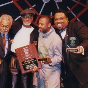 The 1998 AUDELCO Awards Gregor Manns wins Best Lead Actor Onstage Amira Baraka Melvin Van Peebles and Fulton C Hodges Harlem NY