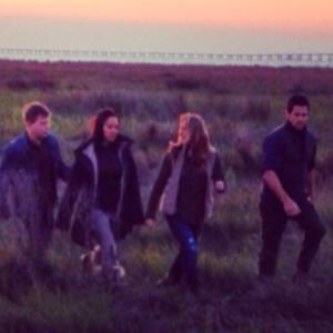 on set of the syfy movie Bering Sea Beast with costars Jonathan Lipnicki Cassie Scerbo and Brandon Beemer