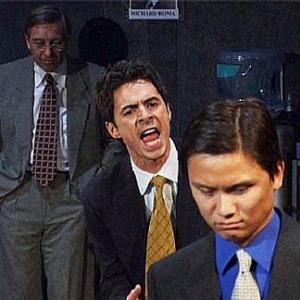 LR Chris Kyme Ricardo Mamood and Duc Luu in a still from the Hong Kong stage Premiere of Glengarry Glen Ross