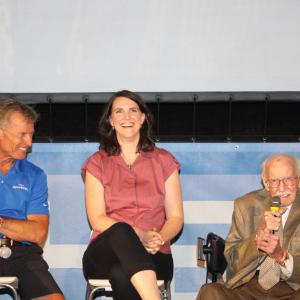 OSHKOSH WI  JULY 19 2015 Sean D Tucker Director Kim Furst and Robert A Bob Hoover at AirVenture 2015 at the Ford FlyIn Theaters opening night screening of Flying the Feathered Edge The Bob Hoover Project
