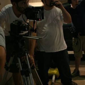 On the set of Stay With Me (2011). From left to right: Director of photography Luke Lee, director Chris Lyon and boom operator Josh Lyon.