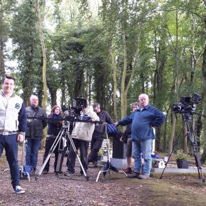 Declan Reynolds (L) and Adam Goodwin (R) with the crew on set of THE GAELIC COURSE in Newbridge, Co. Kildare.