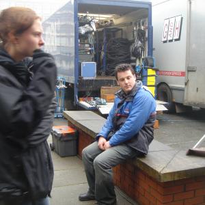 Declan Reynolds and Dominique Lefebvre AD on set of Nicolas Roegs PUFFBALL 2007 in Dungannon Co Armagh in May 2006
