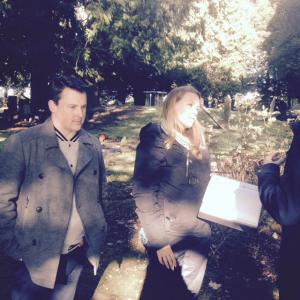 Declan Reynolds Eva Kelly Script Supervisor and Brian Walsh Writer  Producer  Actor on the set of THE GAELIC COURSE in Monasterevin Co Kildare
