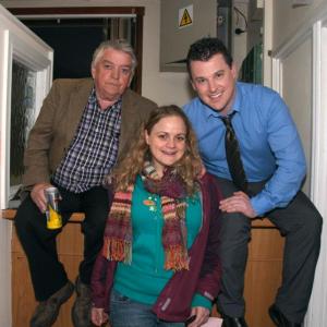 Pat Deery PATSY Jessica Duggan Producer and Declan Reynolds Writer  Creator  SCOTT on set of Trouble Times Three 2012