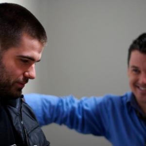 Declan Reynolds with director Eoin Cleland on TROUBLE TIMES THREE (May 2012)