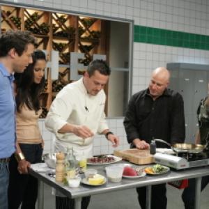 Still of Padma Lakshmi Rocco DiSpirito and Tom Colicchio in Top Chef 2006