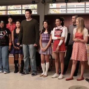 Still of Lea Michele Naya Rivera Mark Salling Harry Shum Jr Cory Monteith Dianna Agron Chris Colfer Jenna Ushkowitz Amber Riley and Heather Morris in Glee 2009