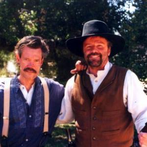 Randy Travis and Steve Nave on the set of The Long Ride Home
